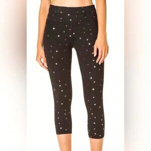 Nancy Rose Performance Black Gold Star Patterned Cropped Leggings Size 4